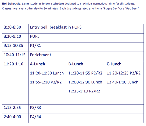 Lanier Bell Schedule